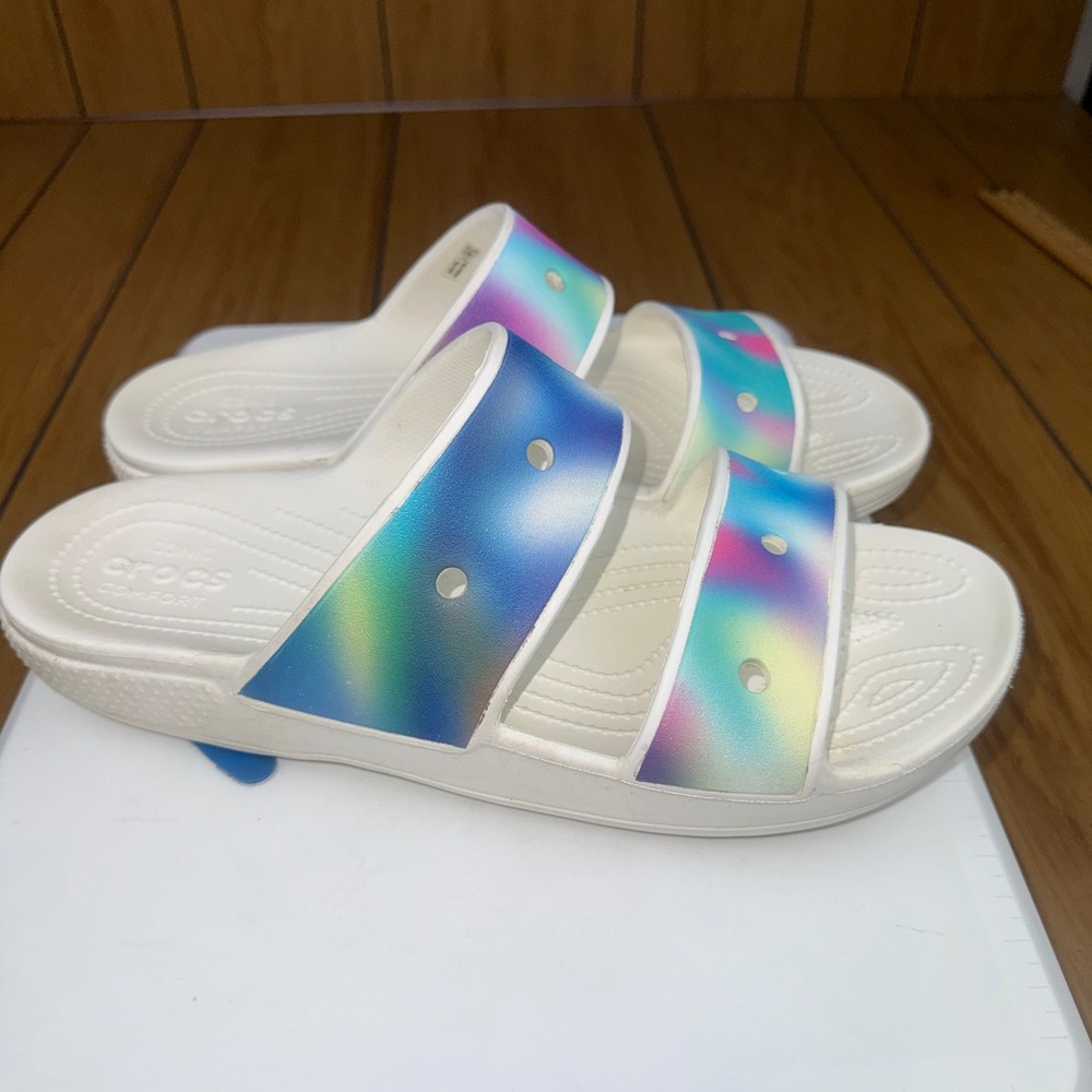 Crocs Classic‎ Tie Dye Slide Sandals Men's Size M 12 White Multi Color Comfort